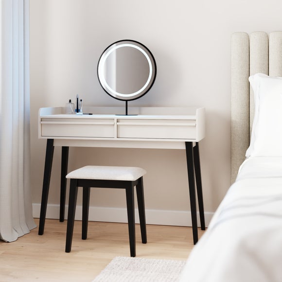 Phoebe Dressing Table Set with Round LED Mirror & Stool