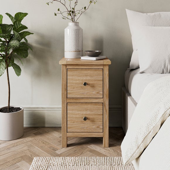 Olney Slim 2-Drawer Bedside Table – Light Oak Effect