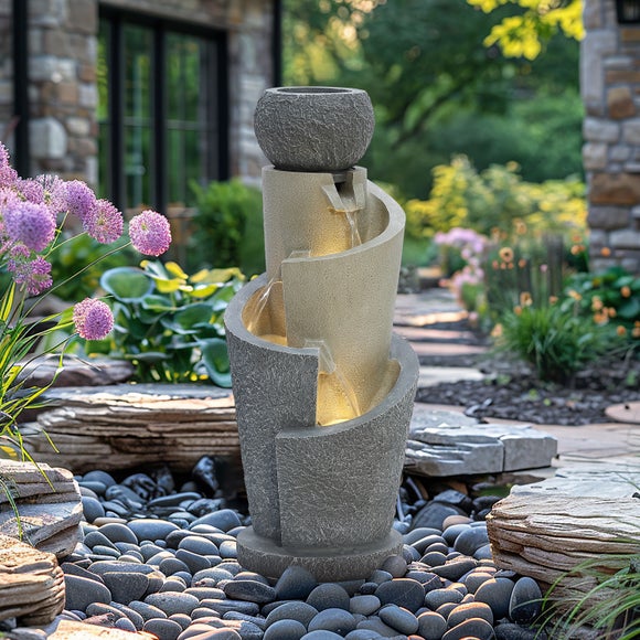 Charles Bentley Seine 3-Tier Cascading Garden Water Fountain with LEDs