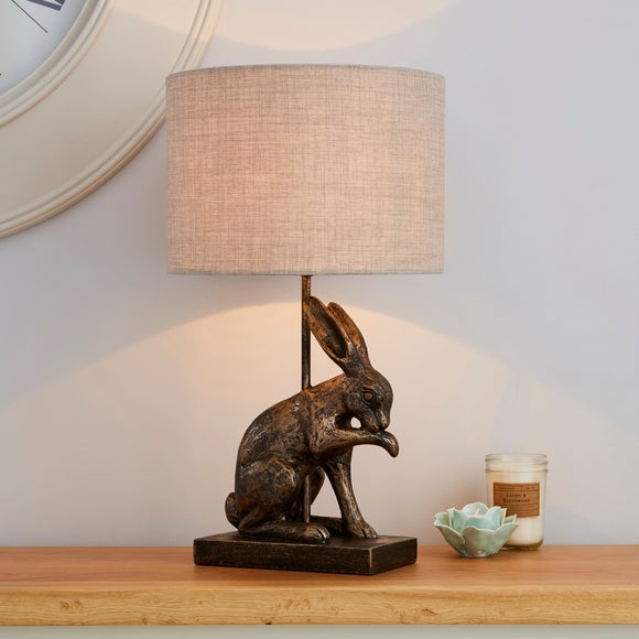 Antique Brass Hare Licking Paw Decorative Table Lamp