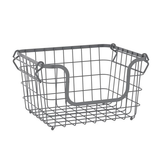 Grey Stackable Wire Kitchen Storage Basket