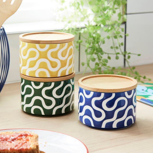Elements Wigley Patterned Stackable Kitchen Canisters – Set of 3
