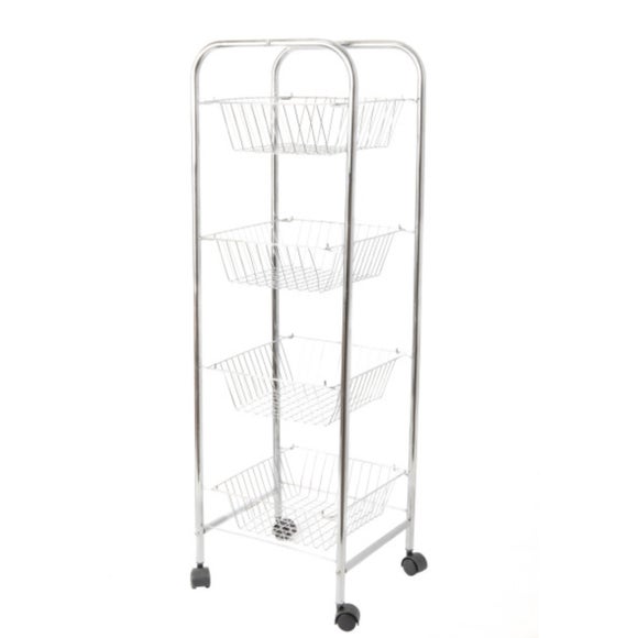 4-Tier Steel Kitchen Storage Trolley with Wheels