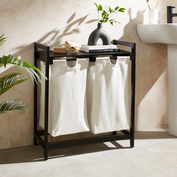 Bamboo Double Laundry Hamper with Lights & Darks Compartments – 73cm