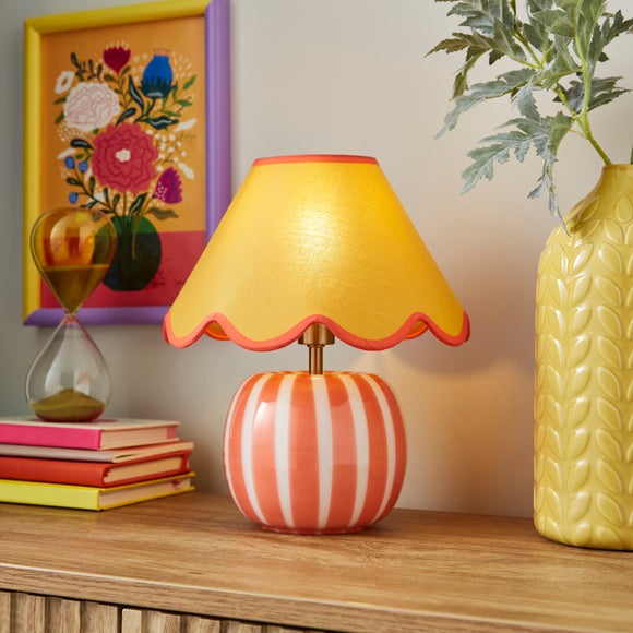 Matilda Peach Striped & Scalloped Bedside Table Lamp – 29cm