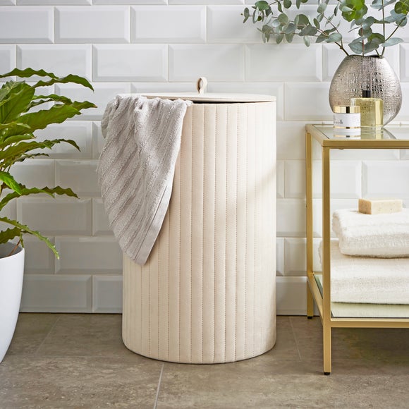 Modern Luxe Ribbed Velvet Laundry Basket with Lid – Natural, 58cm