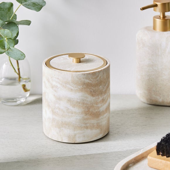 Marble-Effect Resin Tall Storage Pot with Lid