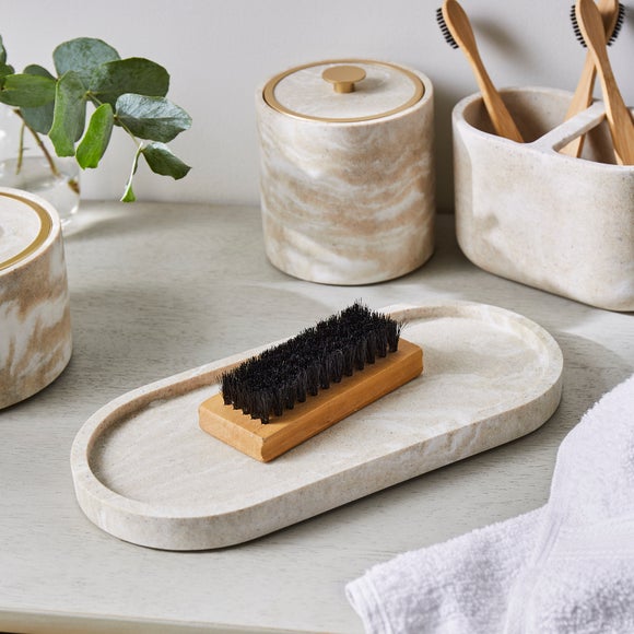 Marble-Effect Resin Bathroom Storage Tray