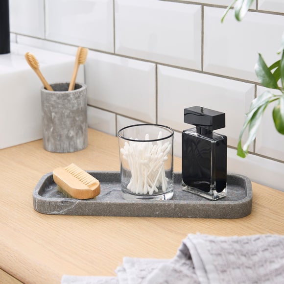 Grey Marble-Effect Resin Bathroom Tray