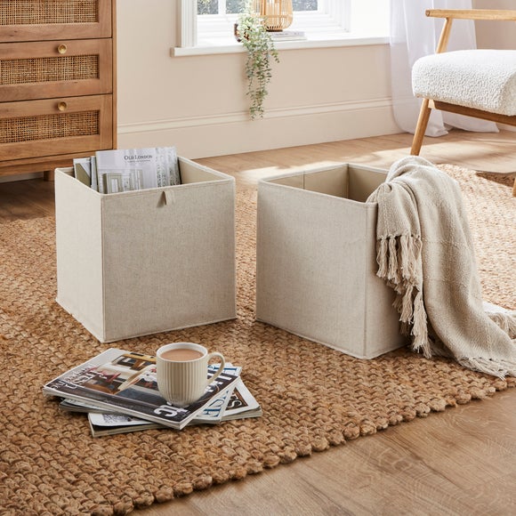 Natural Linen Collapsible Storage Boxes – Set of 2