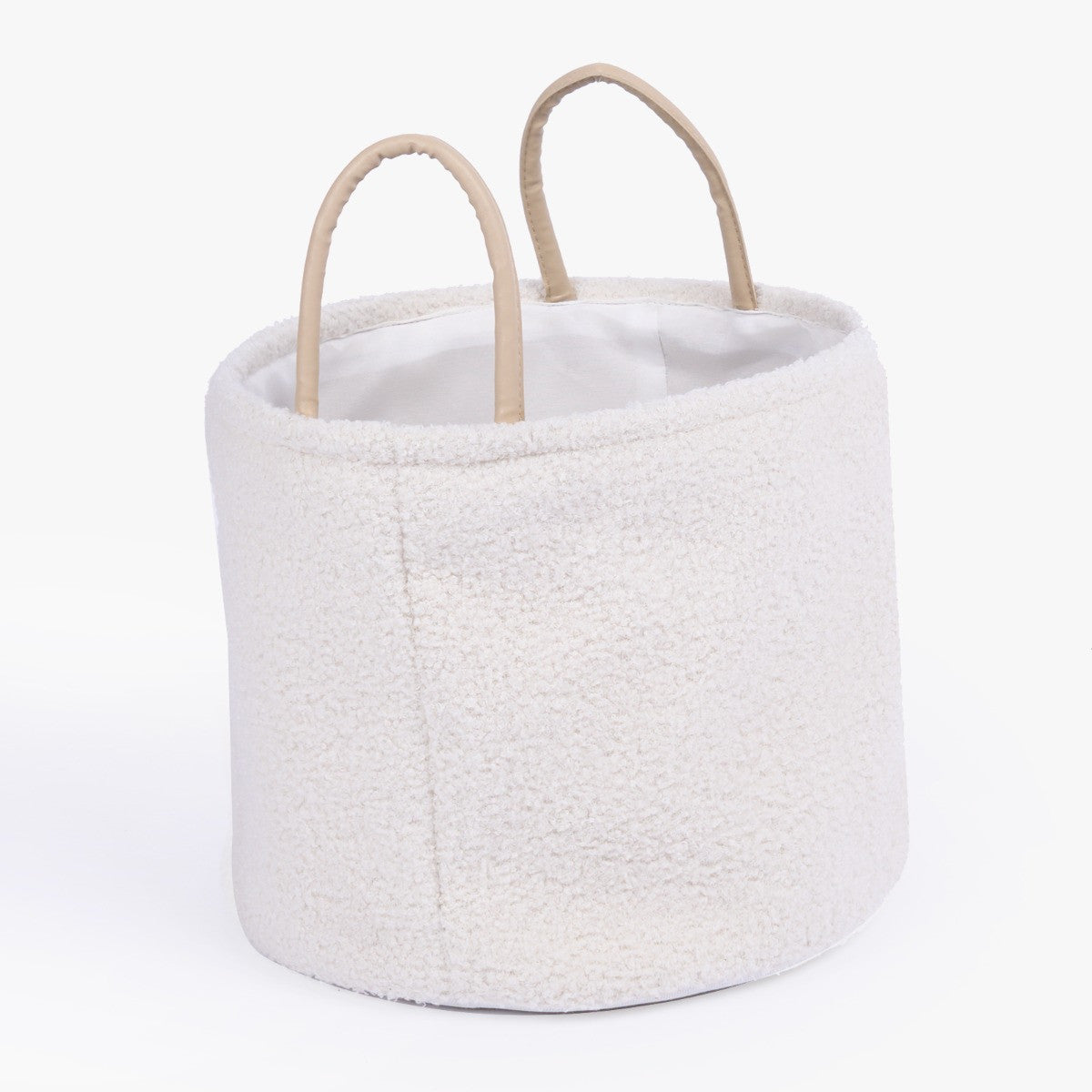 Cream bouclé storage basket with two handles