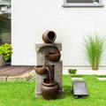 Solar Cascading Stone-Effect Garden Fountain with 4 Bowls & LED Light – 72cm
