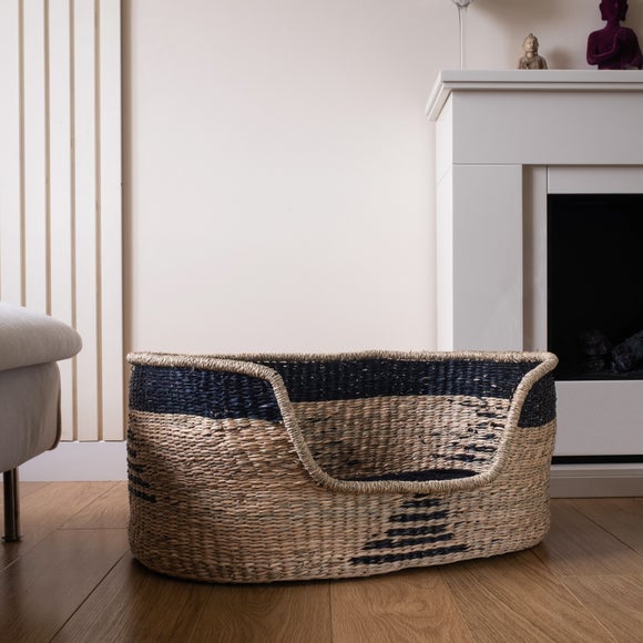 Black & Natural Woven Seagrass Pet Bed