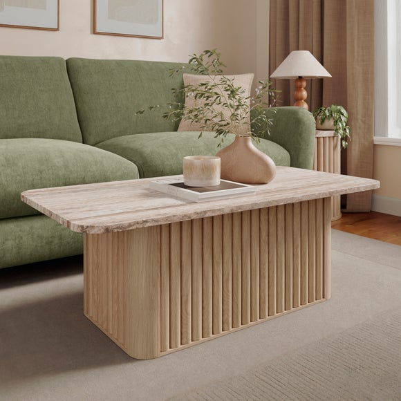 Lucin Travertine-Effect Rectangular Coffee Table