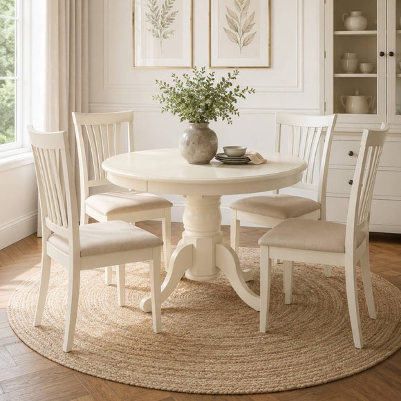 Stanmore Off-White Extendable Round Dining Table – 4 to 6 Seater