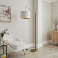 Hazelle Bouclé Wooden Arc Floor Lamp
