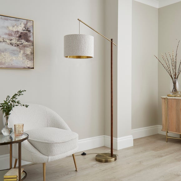 Hazelle Bouclé Wooden Arc Floor Lamp