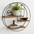 Industrial Round 3-Tier Wall Display Shelf – Black & Wood 50cm