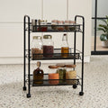 Black Mesh Three-Tier Kitchen Storage Trolley