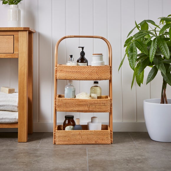 Natural Rattan 3-Compartment Freestanding Bathroom Caddy