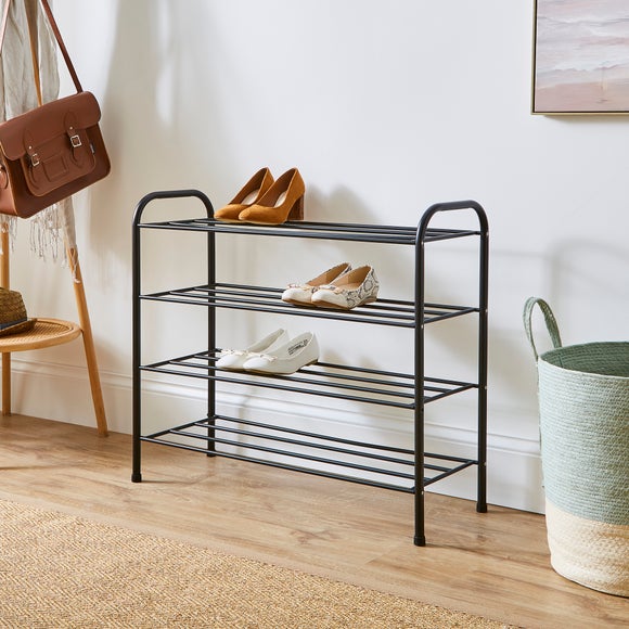 Black Metal 4-Tier Shoe Storage Rack