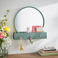 Remi Sage Green Scalloped Wall Mirror with Shelf & 3 Hooks – 42cm