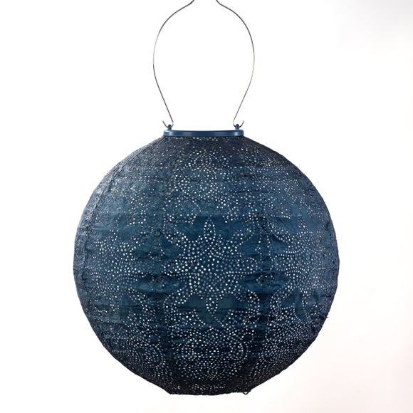 Marrakesh Pattern Round Solar Garden Lantern – Deep Blue