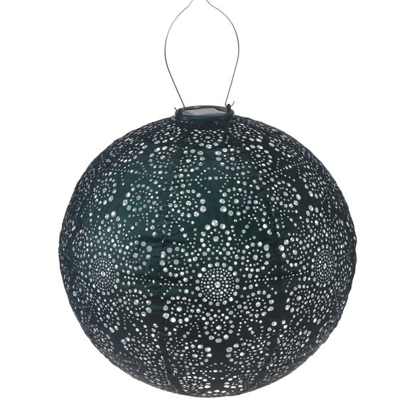 Fiore Pattern Round Solar Garden Lantern – Decorative Hanging Light