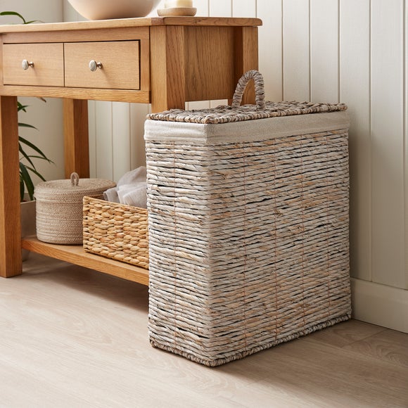 Whitewashed Wicker Slimline Laundry Basket
