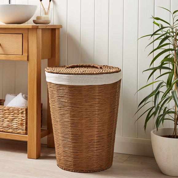 Round Woven Laundry Basket – Natural Look