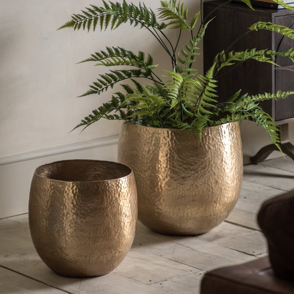 Cedar & Sage Neroli Hammered Gold Metal Plant Pots – Set of 2