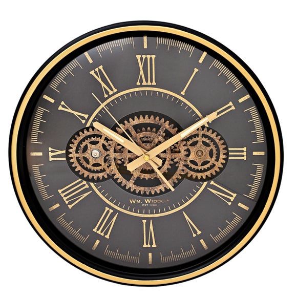 Widdop Black & Gold Triple Moving Gear Wall Clock – 35cm