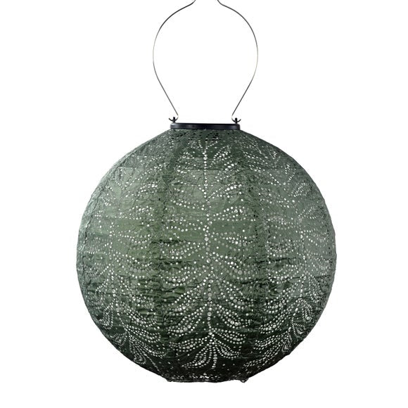 Sage Green Folia Pattern Solar Garden Lantern – Medium Round