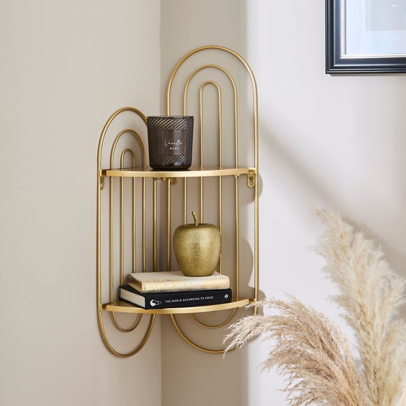 Gold Geometric 2-Tier Corner Wall Shelf – 60cm