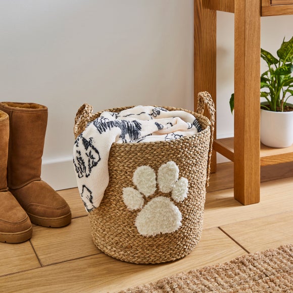 Natural Seagrass Paw Print Pet Toy Storage Basket – 33cm