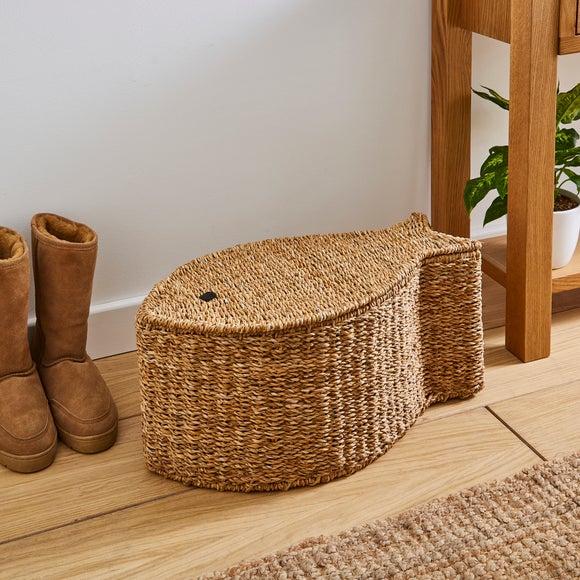 Natural Seagrass Fish-Shaped Pet Toy Storage Basket with Lid – 56cm