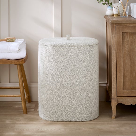 Bouclé Double-Compartment Laundry Basket – Two Sections