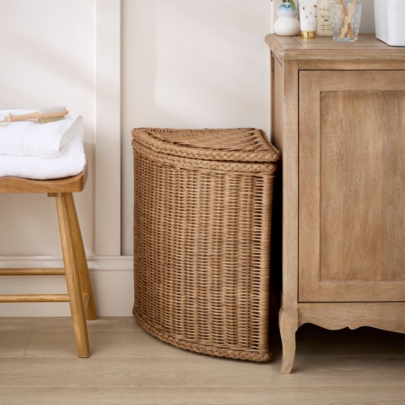 Vintage Wicker Corner Laundry Hamper – Space-Saving Shape