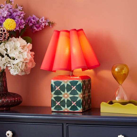 Moroccan Star Colourful Ceramic Table Lamp with Fabric Shade – 40cm
