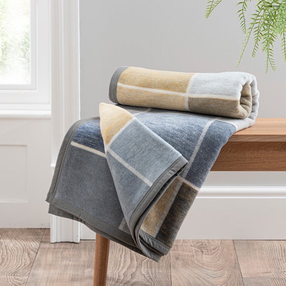 Super Soft Textured Blue Check Sofa Throw