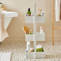 White three tier wooden bathroom storage caddy