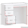 Riano white dressing table with three drawers, shown with exact dimensions