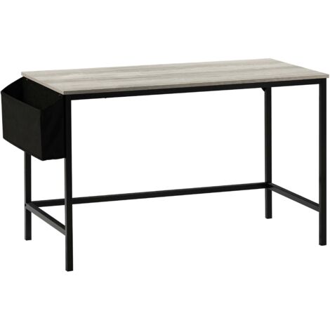 Vida Designs Brooklyn Large Computer Desk – Grey with fabric storage basket, product view